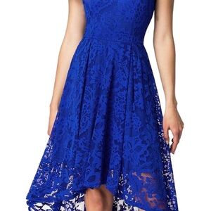 Chic Royal Blue Lace High-Low Dress